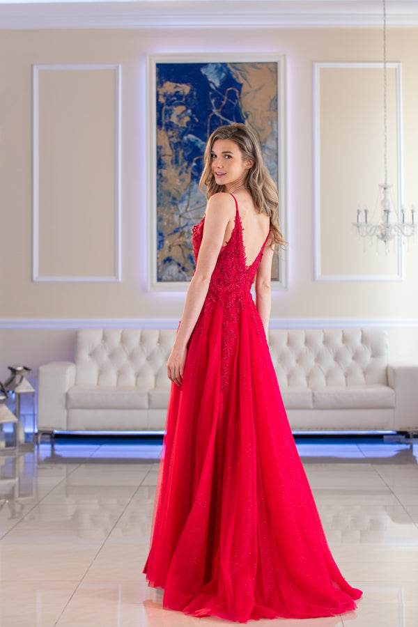 Red Strapless Gown A1345 - Prom-Avenue